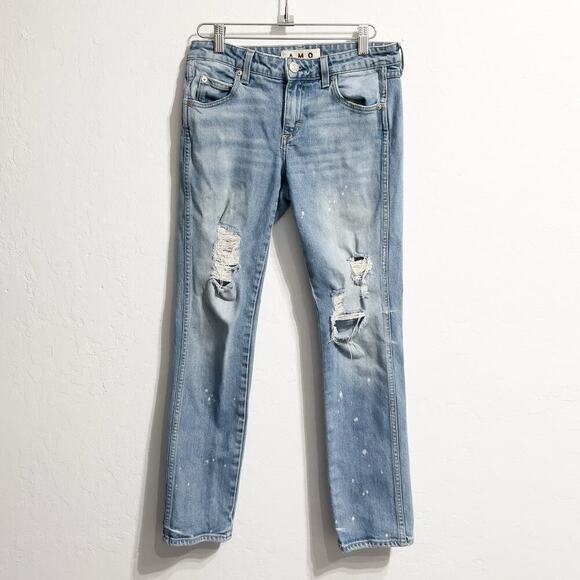 Amo Jeans 26 Kate Spin the Bottle Straight Crop Denim Distressed Bleach Mid - Picture 1 of 8